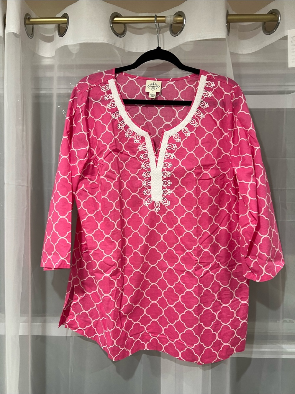 St. John’s Bay Pink Tunic with White Trellis Motif